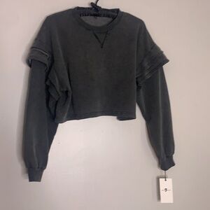 7 for all man kind drama ruffle sleeve crop sweatshirt medium grey new nwt